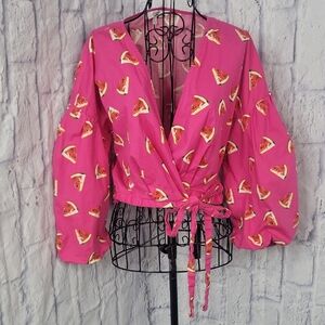 Color Me Courtney Rent‎ The Runway Pink Watermelon Print Wrap Blouse Medium